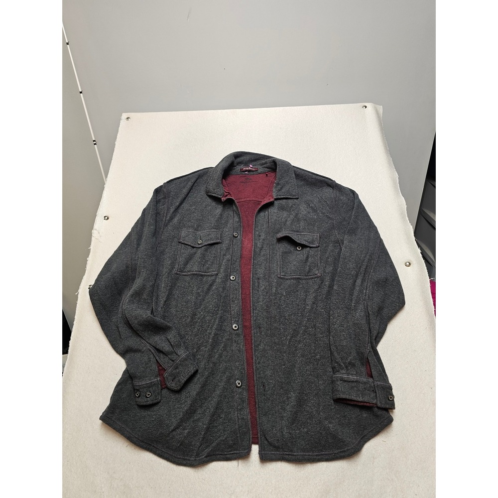 Tommy Bahama Mens XL Charcoal Gray Burgundy Knit Button Down Shirt Long Sleeve